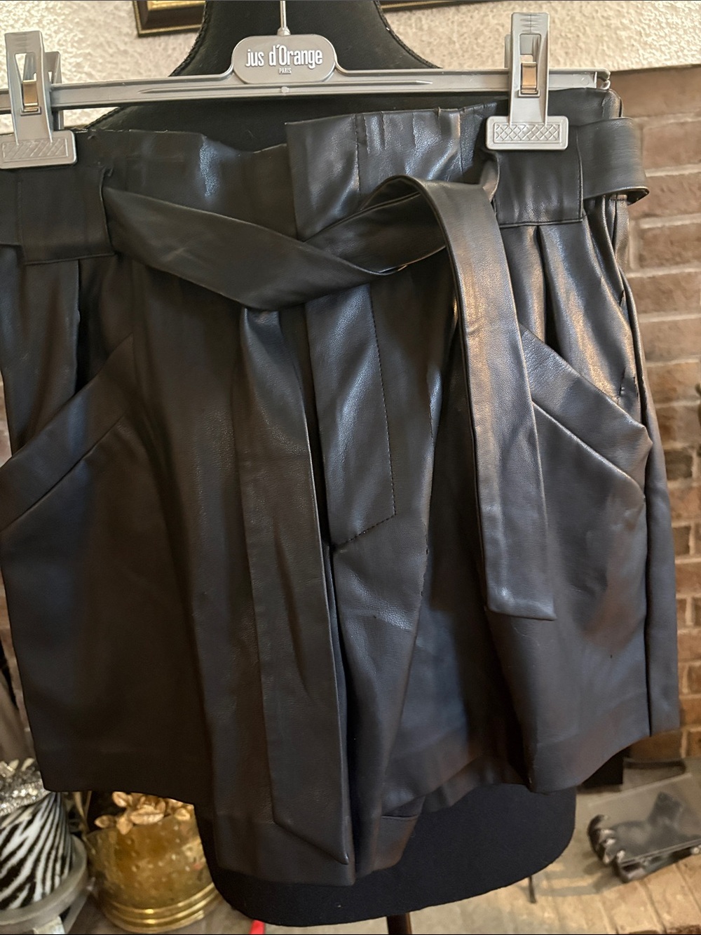 Zara Black Faux Leather Paperbag Mini Skirt with Tie